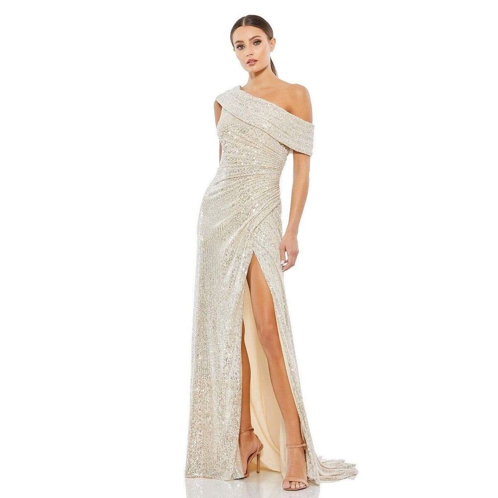 New IEENA for MAC DUGGAL One Shoulder Ruched Sequin Size  0